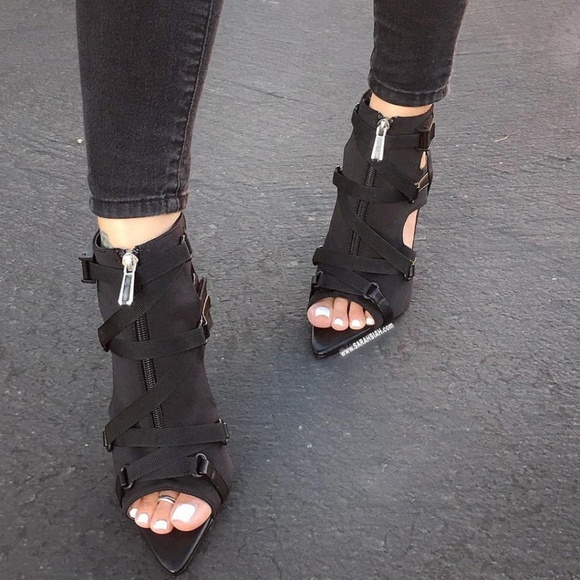 Last Size 6.5 🖤Zipper Trim Lace-Up Stiletto Heel - Picture 3 of 8